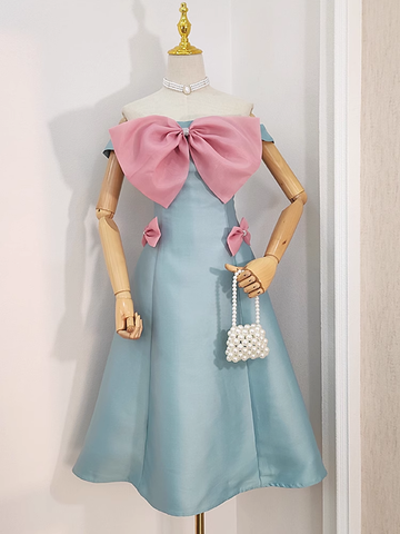 A line Strapless Blue Satin Women's Holiday Dresses Birthday Outfits SD226